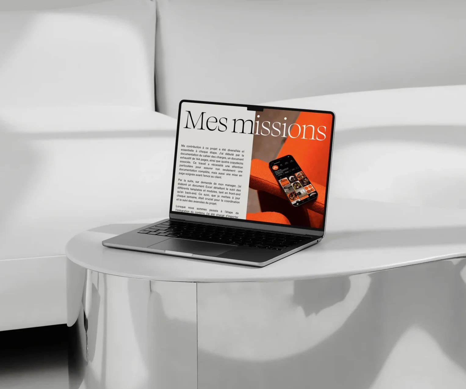 Mockup MacBook présentant les missions du site web vitrine d'une mémoire de stage